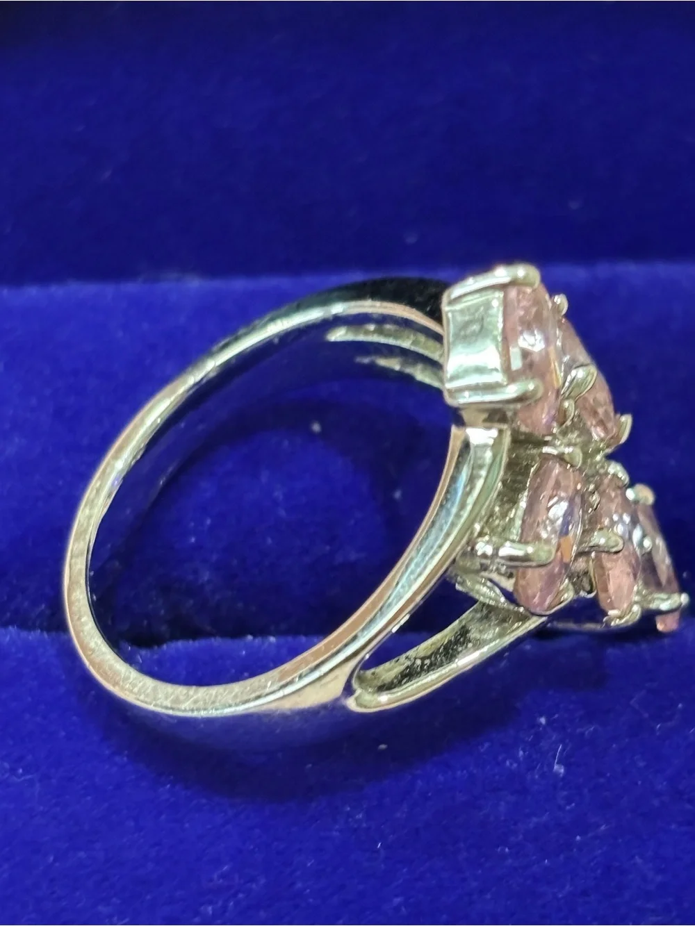 Pink Stone Multi-Crystal silvertone Ring